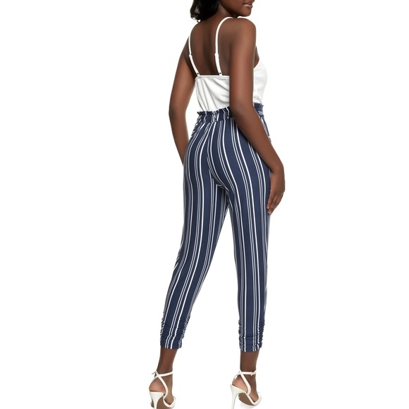 (A5) Jolie & Joy Striped Paper Bag Waist Jumpsuit - Navy, Size XL, NWT - Picture 2 of 10